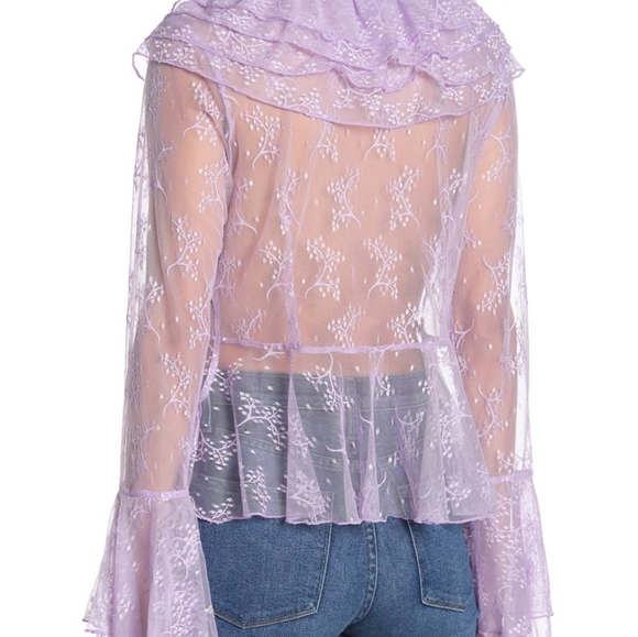 NWT:Lilac See-Through Ruffle Trim Blouse - Picture 2 of 5
